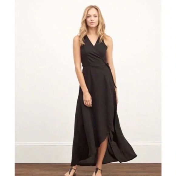 Abercrombie & Fitch Black Wrap Asymmetrical Tie Waist  Maxi Dress - Picture 1 of 13